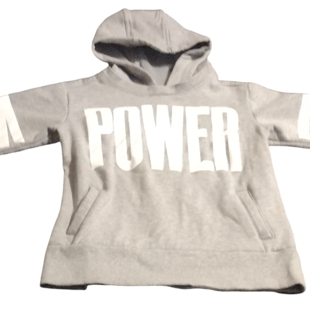 Kids Gray Hoodie with" I Am Powerful" Printwith Thumb Holes And Front pocket